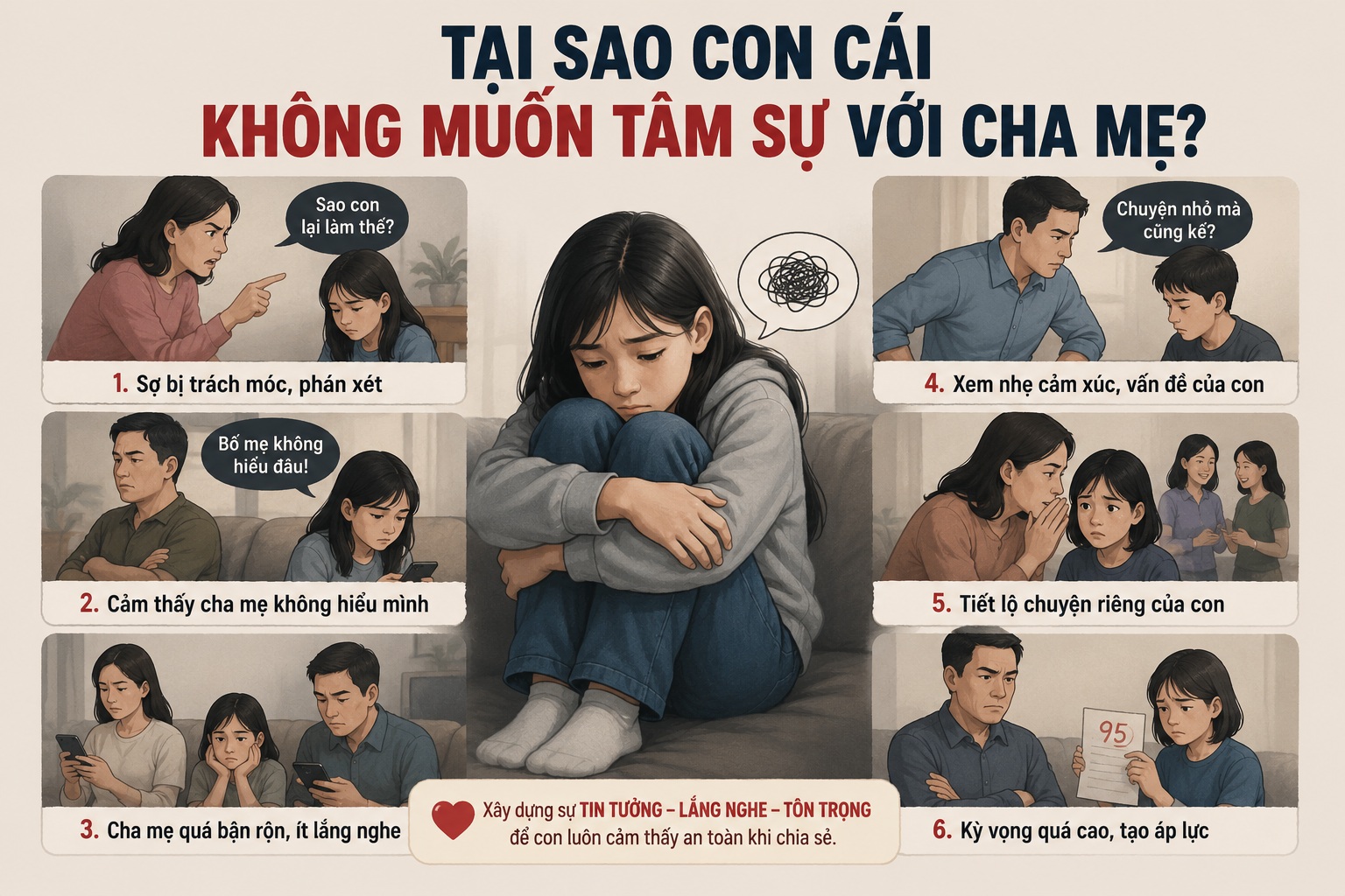 Tại sao con cái không muốn tâm sự với cha mẹ